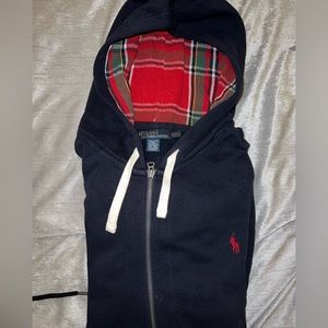Plaid & Navy Ralph Lauren polo zip up signature fleece hoodie
